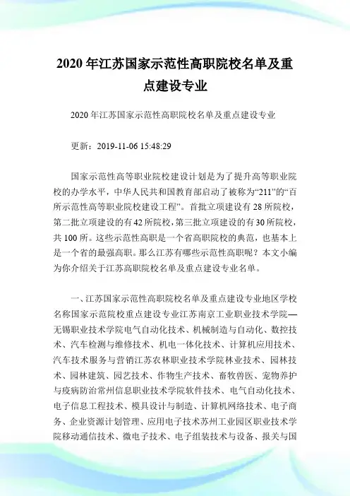 2020年江苏国家示范性高职院校名单及重点创建专业.doc
