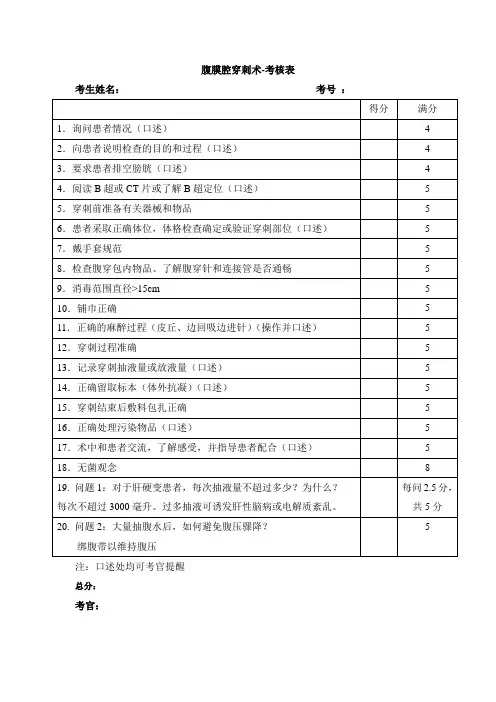 腹穿-评分表