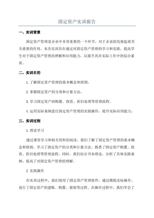 固定资产实训报告