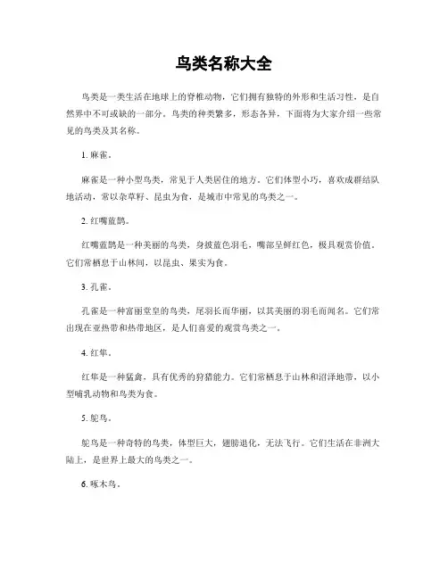 鸟类名称大全