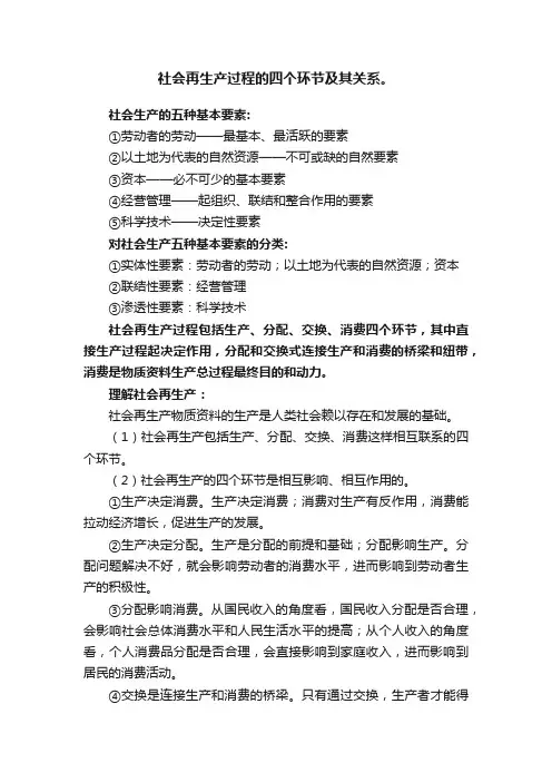 社会再生产过程的四个环节及其关系。
