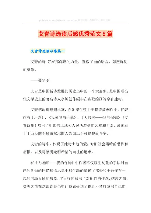 艾青诗选读后感优秀范文5篇