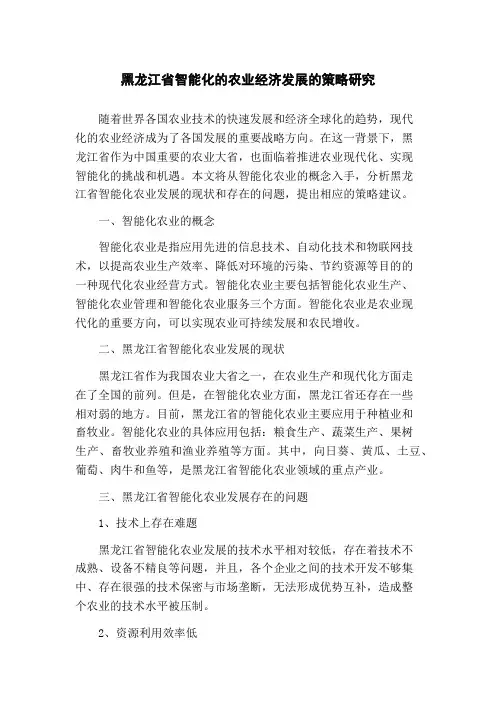 黑龙江省智能化的农业经济发展的策略研究