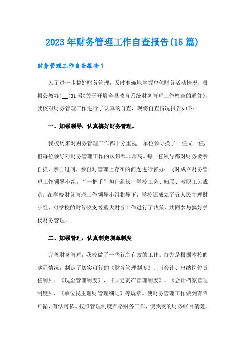 2023年财务管理工作自查报告(15篇)