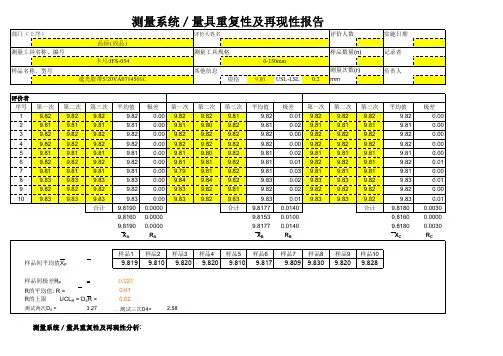 量具卡尺重复性及再现性报告