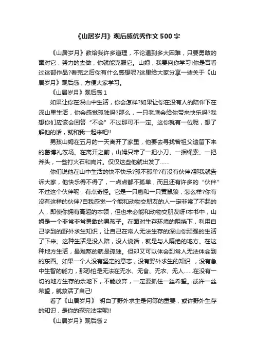 《山居岁月》观后感优秀作文500字