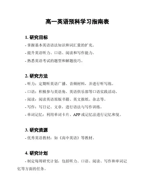 高一英语预科学习指南表