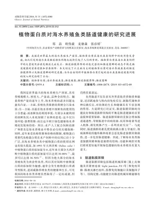 植物蛋白质对海水养殖鱼类肠道健康的研究进展