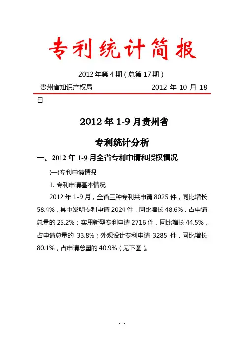 2012年1-9月贵州省专利统计分析