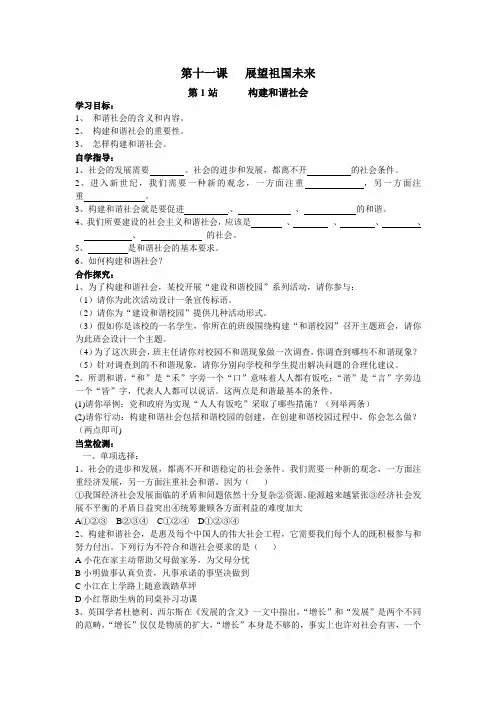 九年级政治第11课展望祖国未来 第1站 构建和谐社会导学案