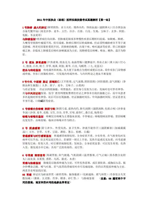 中医执业医师考试实践技能考试真题{第一站}