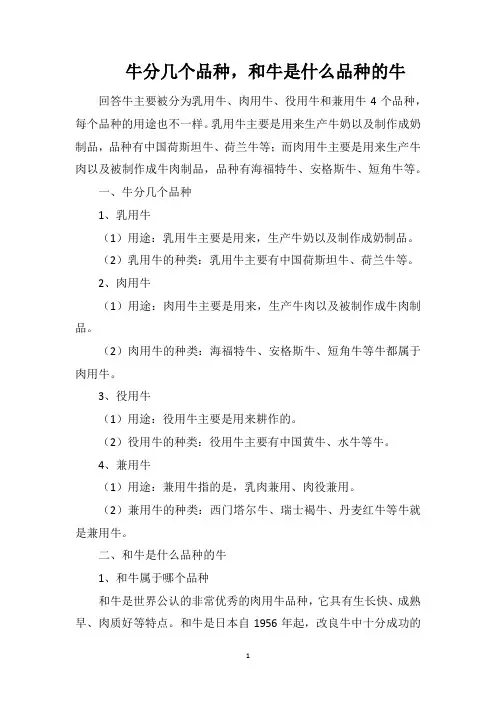牛分几个品种,和牛是什么品种的牛