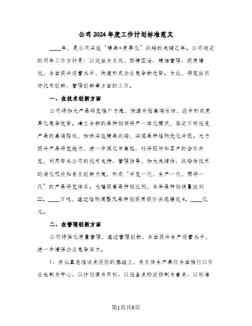 公司2024年度工作计划标准范文(三篇)