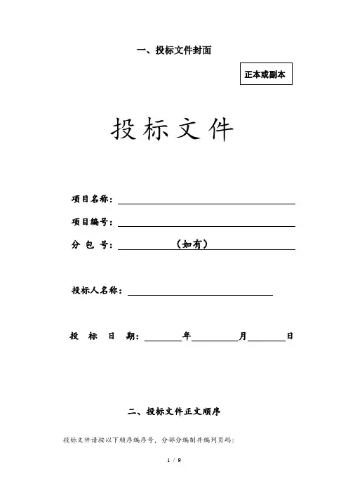 投标文件封面及标书格式