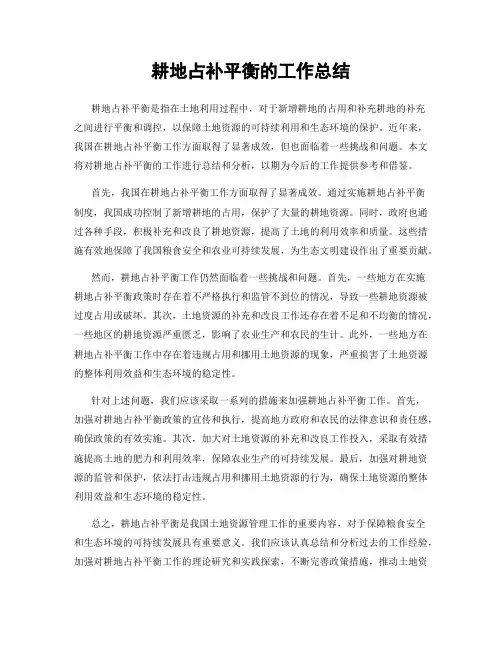 耕地占补平衡的工作总结