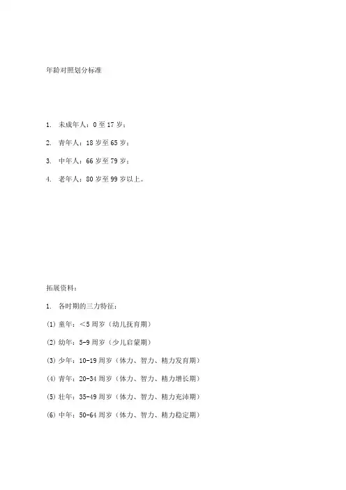 年龄对照表标准
