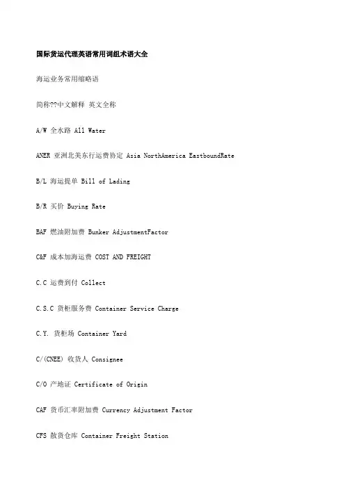 国际货运代理英语常用词组术语大全