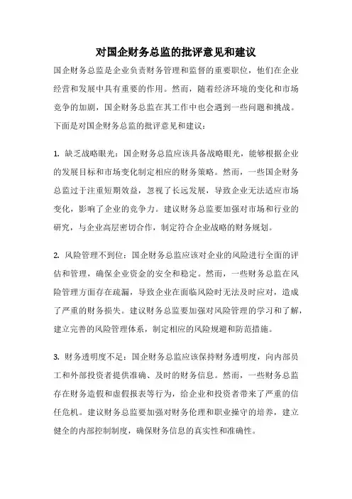对国企财务总监的批评意见和建议