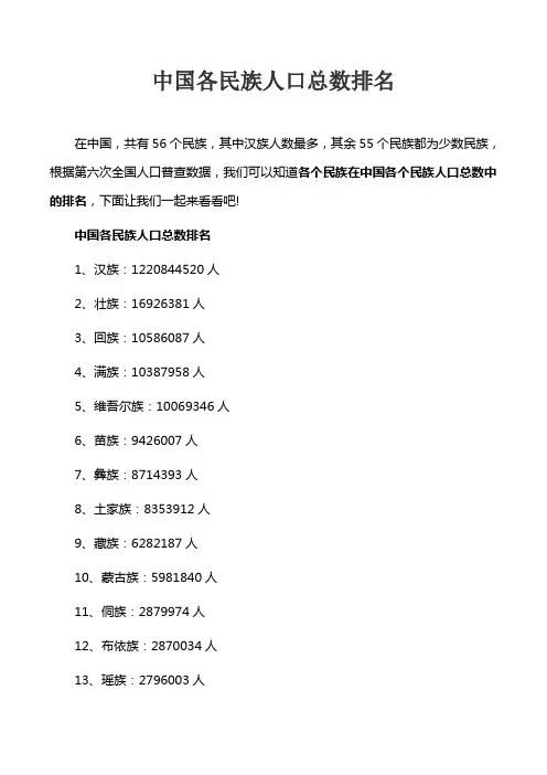 各民族人口数量排名