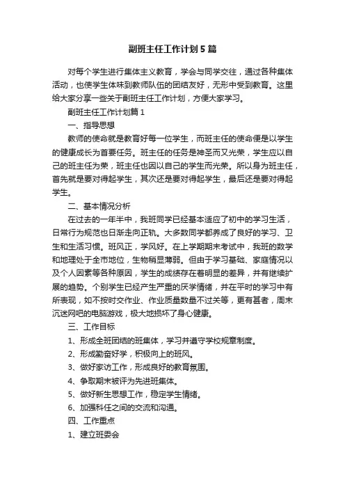 副班主任工作计划5篇