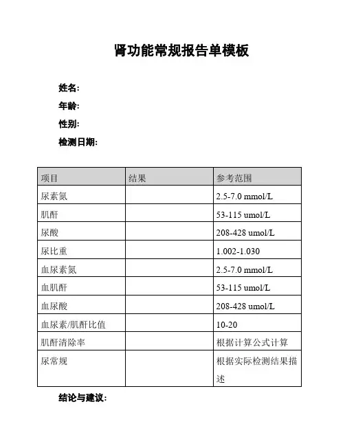 肾功能常规报告单模板