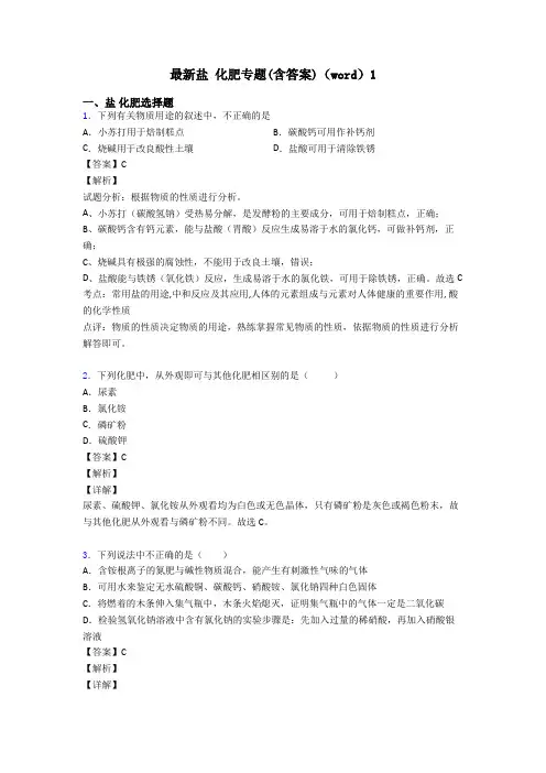 最新盐 化肥专题(含答案)(word)1