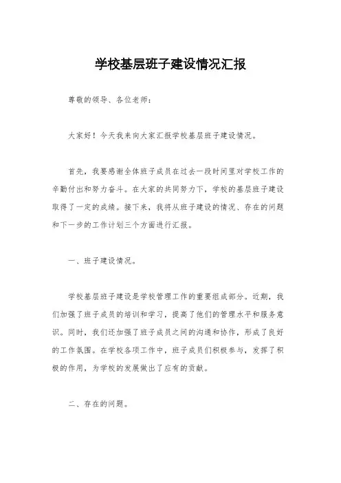 学校基层班子建设情况汇报