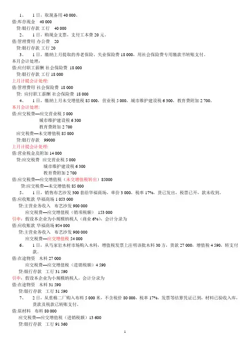 企业会计分录详解(完整版)