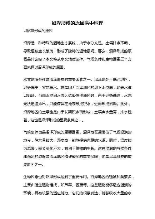 沼泽形成的原因高中地理