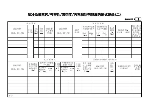 【工程常用表格】制冷系统吹污—气密性—真空度—内充制冷剂泄漏的测试记录(2)