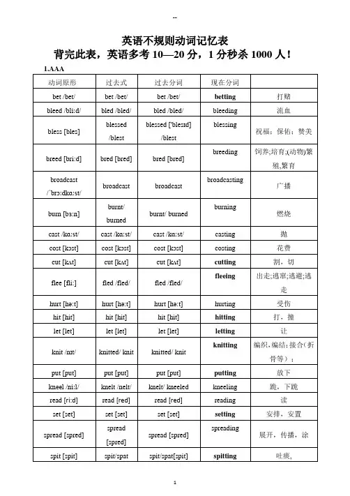 打印英语不规则动词表(附音标,整理版)