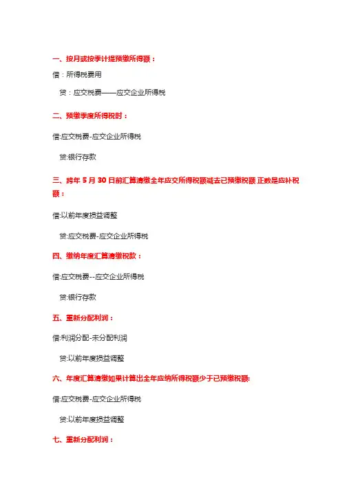企业所得税汇算清缴会计分录汇总