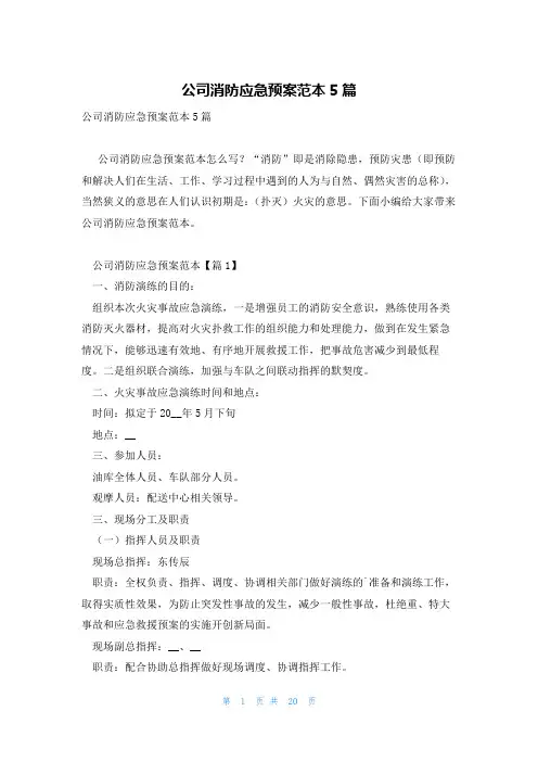 公司消防应急预案范本5篇