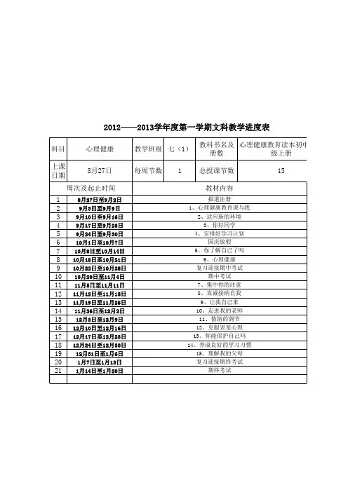 心理健康进度表 工作表