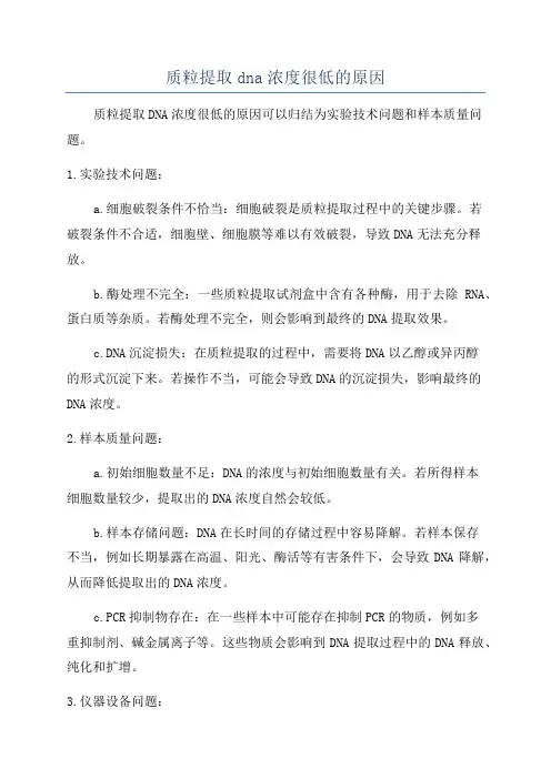 质粒提取dna浓度很低的原因