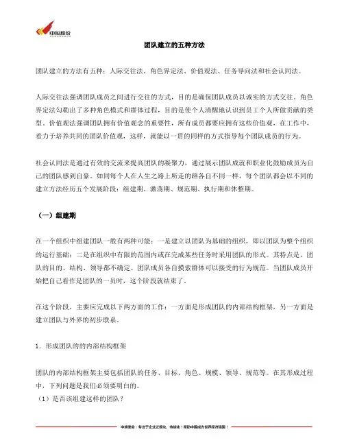 团队建立的五种方法