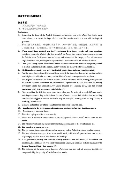 英汉语言对比与翻译练习