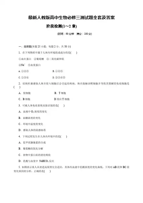 人教版高中生物必修三测试题全套及答案