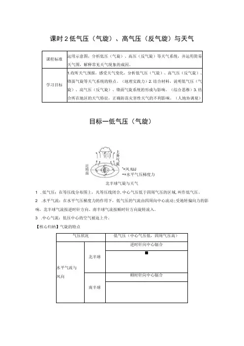 低气压气旋、高气压反气旋与天气公开课教案教学设计课件资料