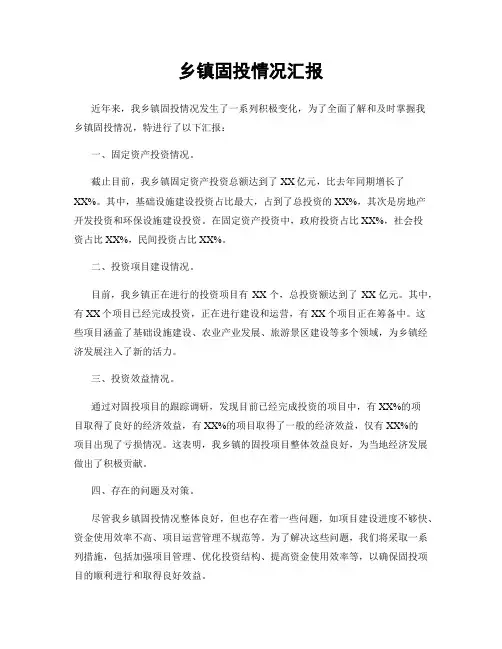 乡镇固投情况汇报