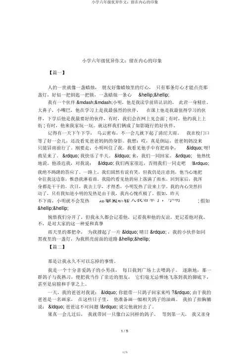 小学六年级优秀作文：留在心里的印象