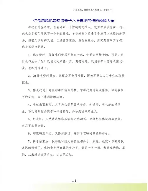 你是恩赐也是劫这辈子不会再见的伤感说说大全.doc