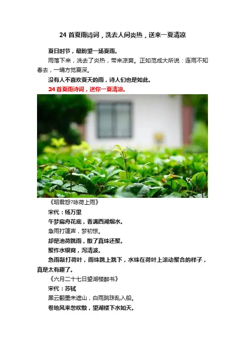 24首夏雨诗词，洗去人间炎热，送来一夏清凉