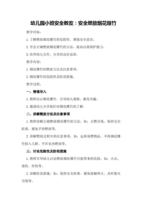 幼儿园小班安全教案：安全燃放烟花爆竹