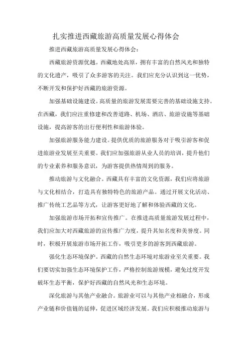 扎实推进西藏旅游高质量发展心得体会