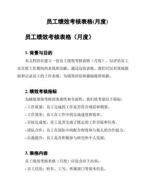 员工绩效考核表格(月度)