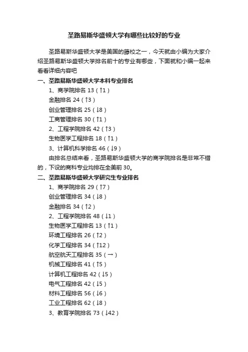 圣路易斯华盛顿大学有哪些比较好的专业