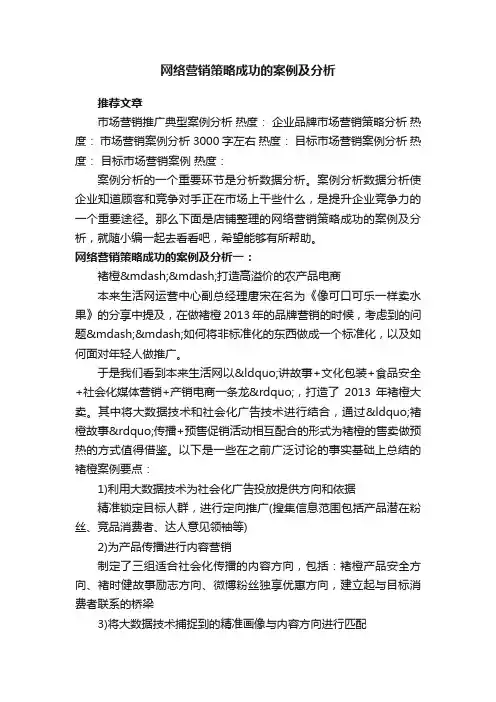 网络营销策略成功的案例及分析