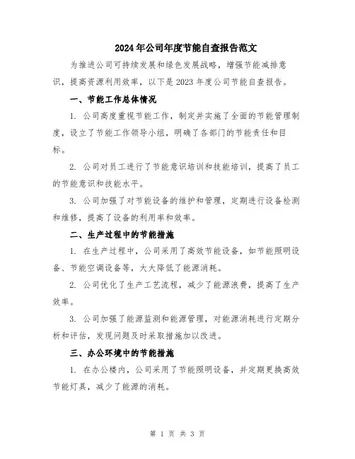 2024年公司年度节能自查报告范文