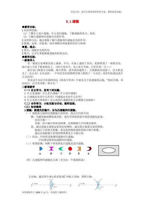 《透镜》 word版 公开课一等奖教案  (5)